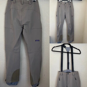 Patagonia Womens Ski hiking Pants Size 8 beige khaki green‎ with suspenders